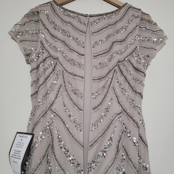 Adrianna Papell Beaded Boat Neck Cap Sleeve Gown - Picture 4 of 7